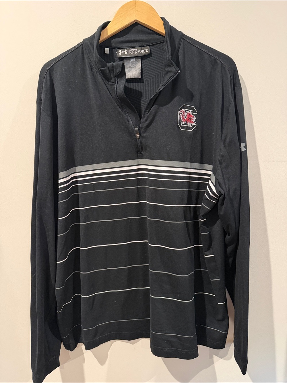Under Armour Black Long-Sleeve Half-Zip with White Stripe Detail